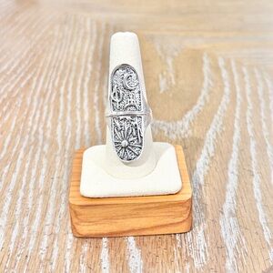 Southwestern Cactus Moon Ring Silver Tone Boho Desert Sun Size 9 Statement Ring